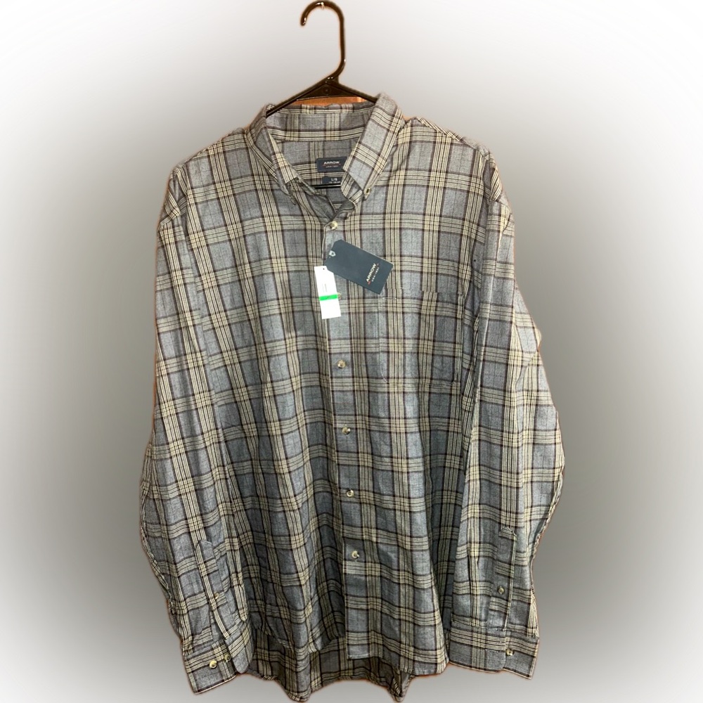 Vintage Y2K NWT ARROW HERITAGE TWILL Mens L Gray/Brown Plaid Button-Up Shirt